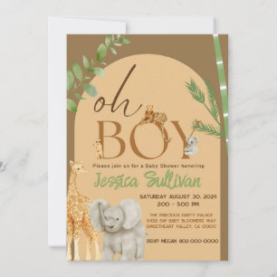 Oh Boy Safari Animal Earth Tone Baby Shower Inbjudningar