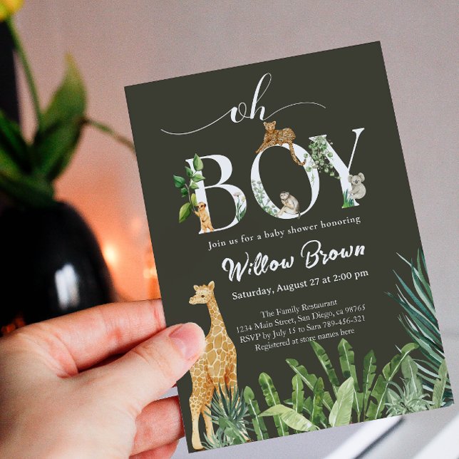 Oh Boy Safari Animal Forest Greenery Baby Shower Inbjudningar (Skapare uppladdad)