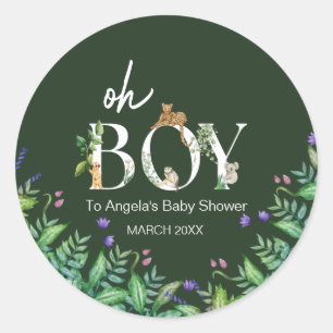 Oh boy Safari Animal Jungle White Baby Shower Runt Klistermärke