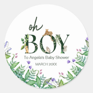 Oh boy Safari Animal Jungle White Baby Shower Runt Klistermärke
