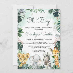 Oh Boy Safari Animals Baby Shower-inbjudan Inbjudningar