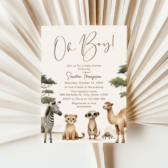 Oh Boy Safari Animals Baby Shower-inbjudan Inbjudningar (Skapare uppladdad)