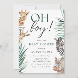 Oh Boy Safari Animals Baby Shower Inbjudningar