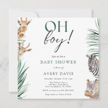 Oh Boy Safari Animals Baby Shower Square