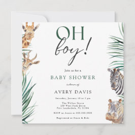 Oh Boy Safari Animals Baby Shower Square Inbjudningar