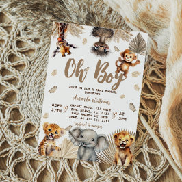Oh Boy Safari Animals Boho Baby Shower Inbjudningar