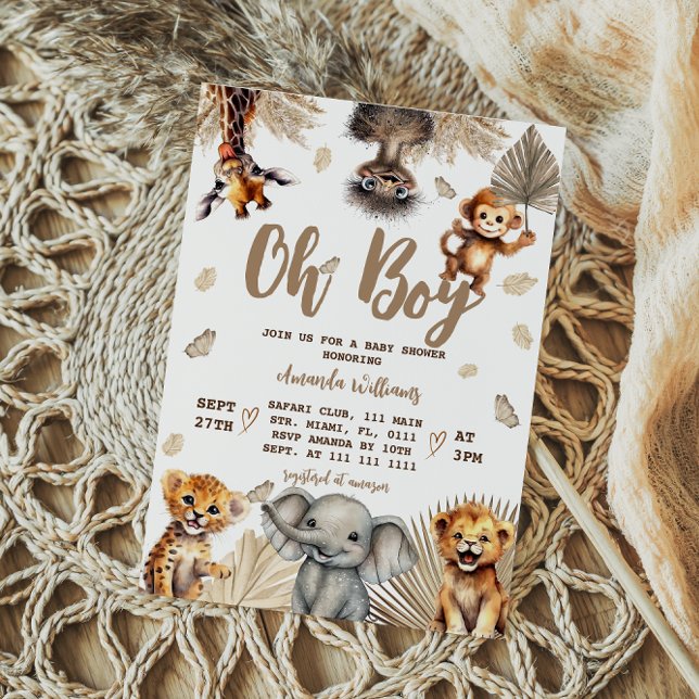 Oh Boy Safari Animals Boho Baby Shower Inbjudningar (Skapare uppladdad)