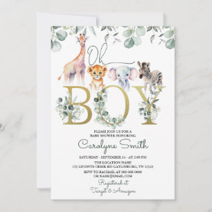 Oh Boy Safari Animals Greenery Baby Shower Inbjudningar