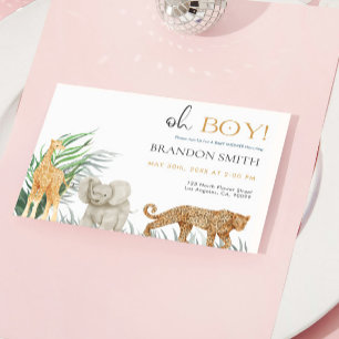 Oh Boy Safari Animals Jungle Baby Shower Inbjudningar