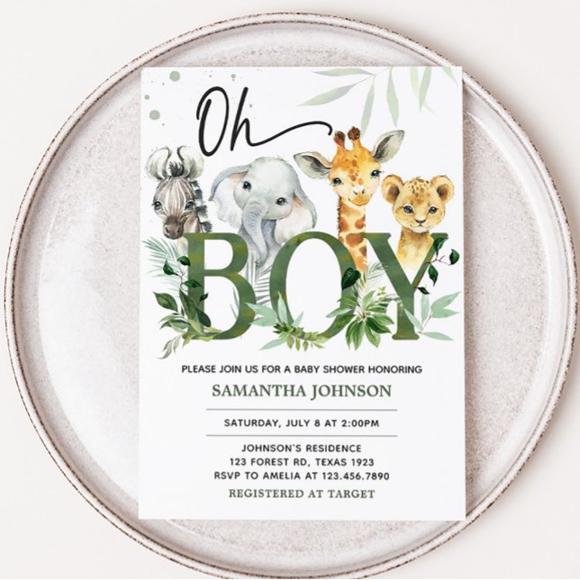 Oh Boy Safari Baby Shower Inbjudningar (Jungle Safari Baby Shower Invitation)