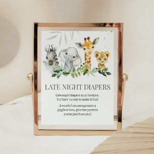 Oh Boy Safari Baby Shower Late Night Diaper Poster
