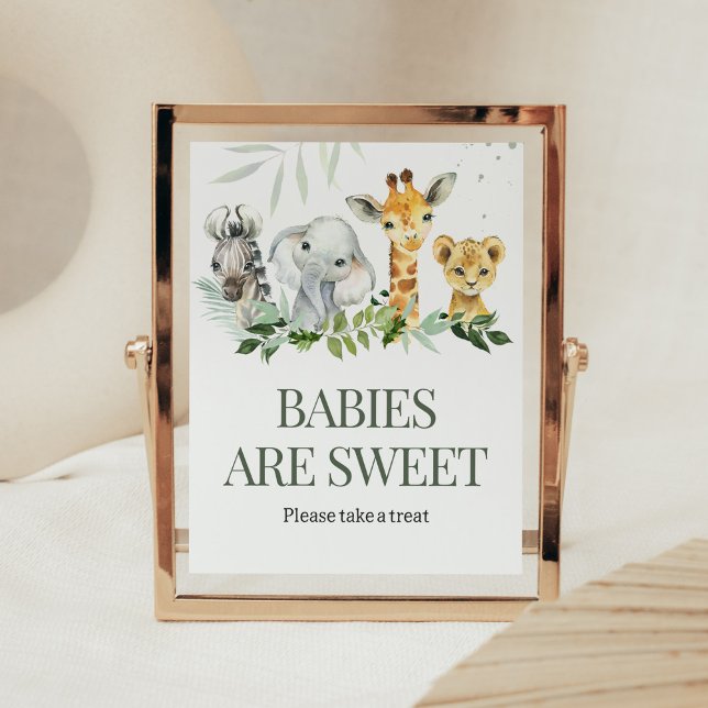 Oh Boy Safari Baby Shower Spädbarn är Sweet Poster (Jungle Safari Baby Shower Babies are Sweet Sign)