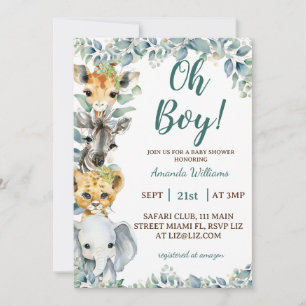 Oh Boy Safari Djur Baby Shower Inbjudningar
