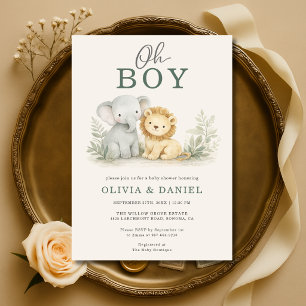 Oh Boy Safari Djurpar Babyshower Inbjudningar