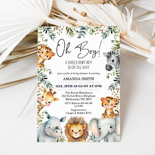Oh Boy Safari Foliage Baby Shower-inbjudan Inbjudningar