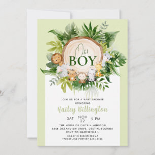 Oh Boy Safari Jungle Animals Baby Shower Inbjudningar