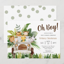 Oh Boy Safari Jungle Zoo Animals Boy Baby Shower I Inbjudningar