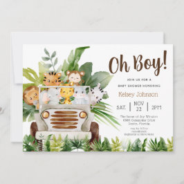 Oh Boy Safari Jungle Zoo Animals Boy Shower Inbjudningar