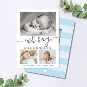 Oh Boy Script Blue Heart Collage Photo Birth Meddelande