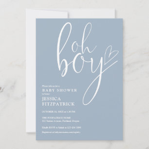 Oh Boy Script Heart Dammig blå pojke Baby Shower Inbjudningar