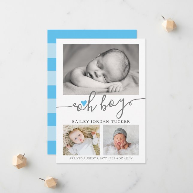 Oh Boy Script Himlar Blue Heart Photo Collage Birt Meddelande (Fram/Back In Situ)