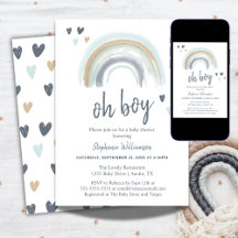 Oh Boy Shower Blue Boho Rainbow