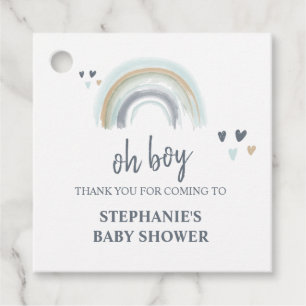 Oh Boy Shower Blue Boho Rainbow Tack. Gåvor Etiketter