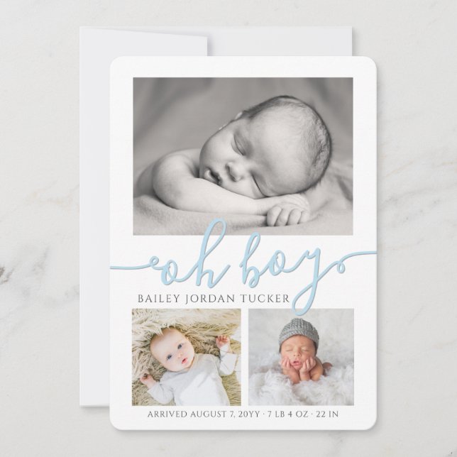 Oh Boy Simple Collage Photo Birth Announcement Meddelande (Framsida)