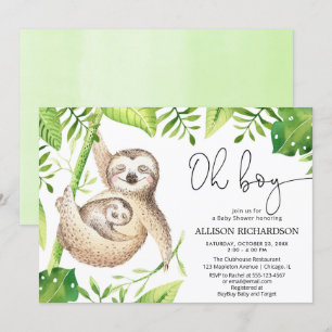 Oh Boy sloth tropical grönt lövs pojkdusch Inbjudningar