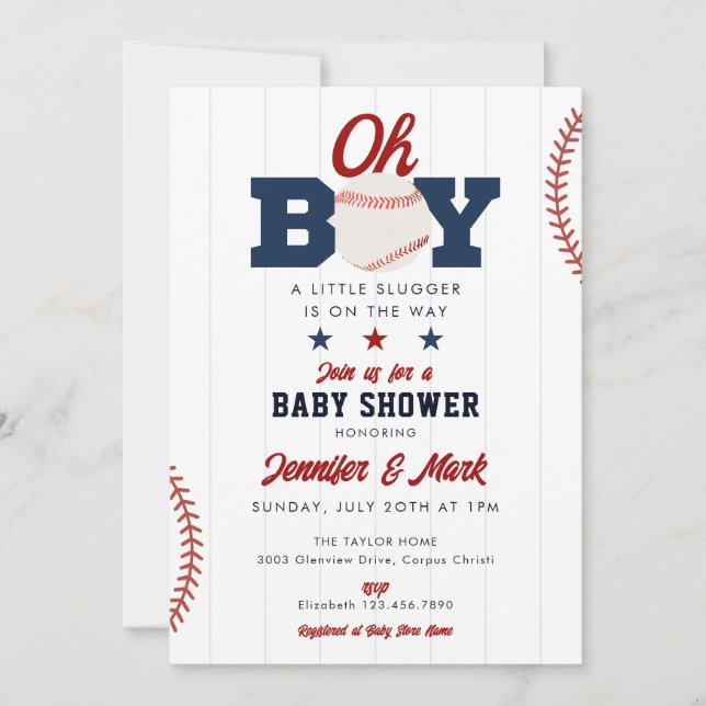 Oh Boy Slugger Baseball Photo Baby Shower Inbjudningar (Framsida)