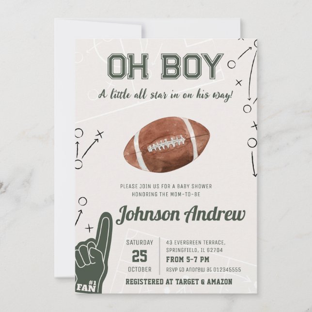 Oh Boy Sports Football Baby Shower Inbjudningar (Framsida)