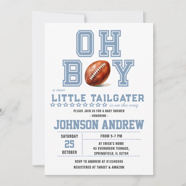 Oh Boy Sports minimalist Football Baby Shower Inbjudningar (Framsida)