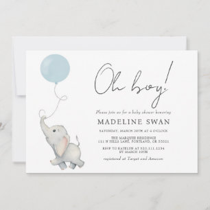 Oh Boy Sweet Elephant Baby Shower-inbjudan Inbjudningar
