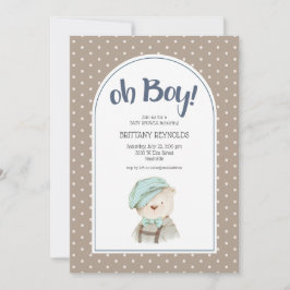 Oh Boy Tan Polka Nalle Baby Shower Inbjudningar
