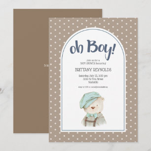Oh Boy Tan Polka Nalle Baby Shower Inbjudningar