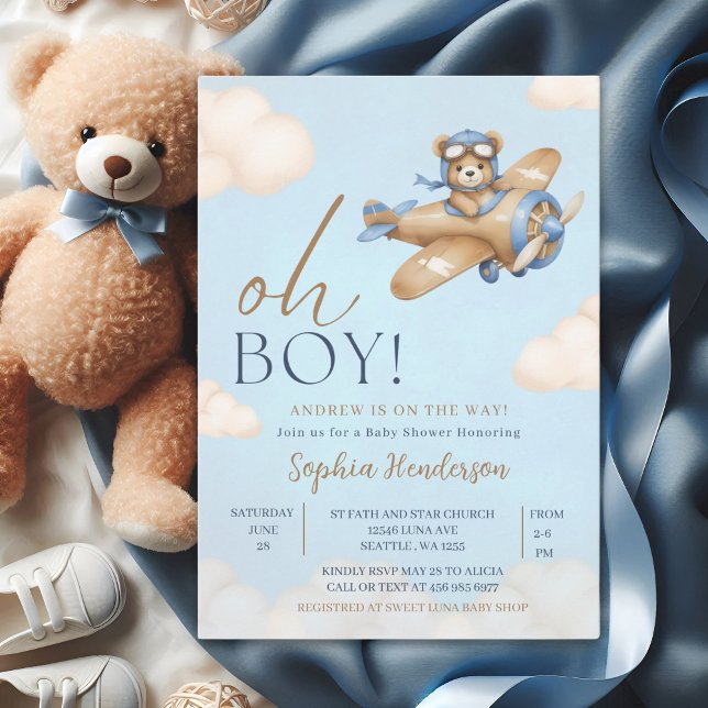 Oh Boy, Teddy Bear Baby shower boy Inbjudningar (Skapare uppladdad)