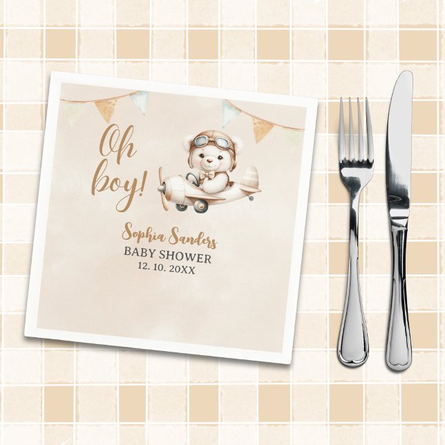 Oh Boy, Teddy Bear Baby shower boy Pappersservett (Skapare uppladdad)