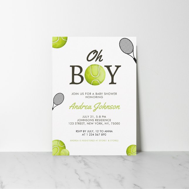 Oh Boy Tennis Baby Shower-inbjudan Spara Datumet (Skapare uppladdad)