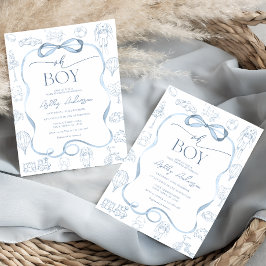 Oh Boy Toile De Jouy Blue Baby Shower Inbjudningar