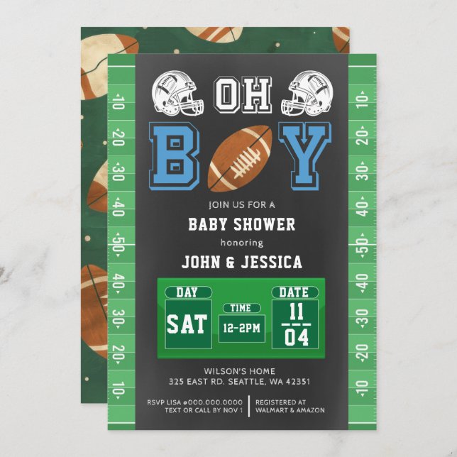 Oh Boy Toppen bowl Boy Football Shower Inbjudningar (Fram/baksida)