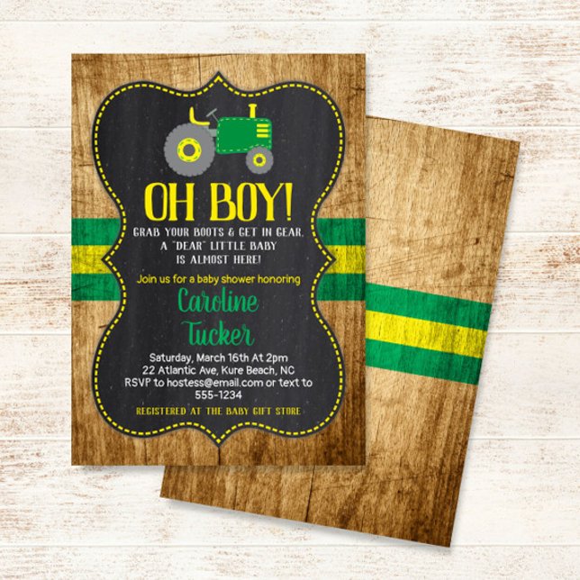 Oh Boy Tractor Baby Shower-inbjudan Inbjudningar (Skapare uppladdad)