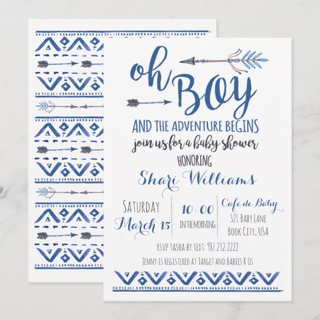 Oh Boy Tribal Baby Shower-inbjudan - ANPASSNINGSBA Inbjudningar (Fram/baksida)