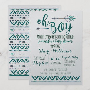 Oh Boy Tribal Baby Shower-inbjudan - Grönt Inbjudningar