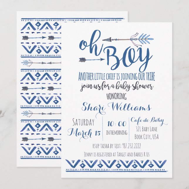 Oh Boy Tribal Baby Shower-inbjudan Inbjudningar (Fram/baksida)