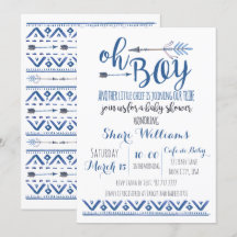 Oh Boy Tribal Baby Shower-inbjudan