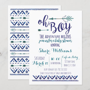 Oh Boy Tribal Baby Shower-inbjudan - TEAL-ANPASSNI Inbjudningar