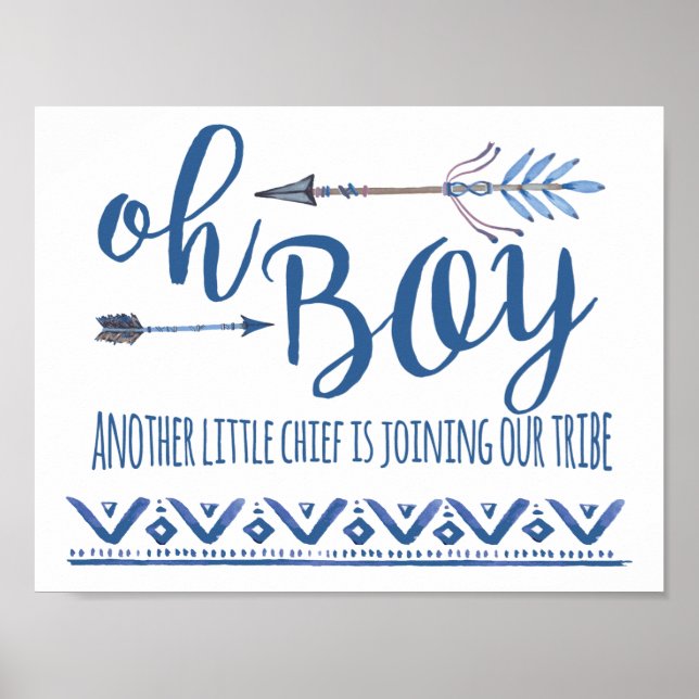 Oh Boy Tribal Baby Shower Sign Poster (Framsidan)