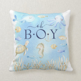 Oh Boy under Sea Baby Birth Stats Pillow Kudde