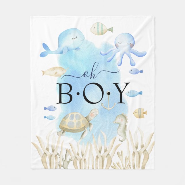 Oh Boy under Sea Baby Receiving Blanket Fleecefilt (Framsidan)
