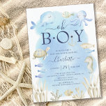 Oh Boy under Sea Baby Shower Inbjudningar<br><div class="desc">Tvätt under inbjudan till babydusch till havs med bläckfisk,  val,  havssköldpadda,  havshaj,  korall och fisk som sätts upp på blå vattenfärgsbakgrund.. Perfekt till din sommartema Havsdusch för ett pojke.</div>